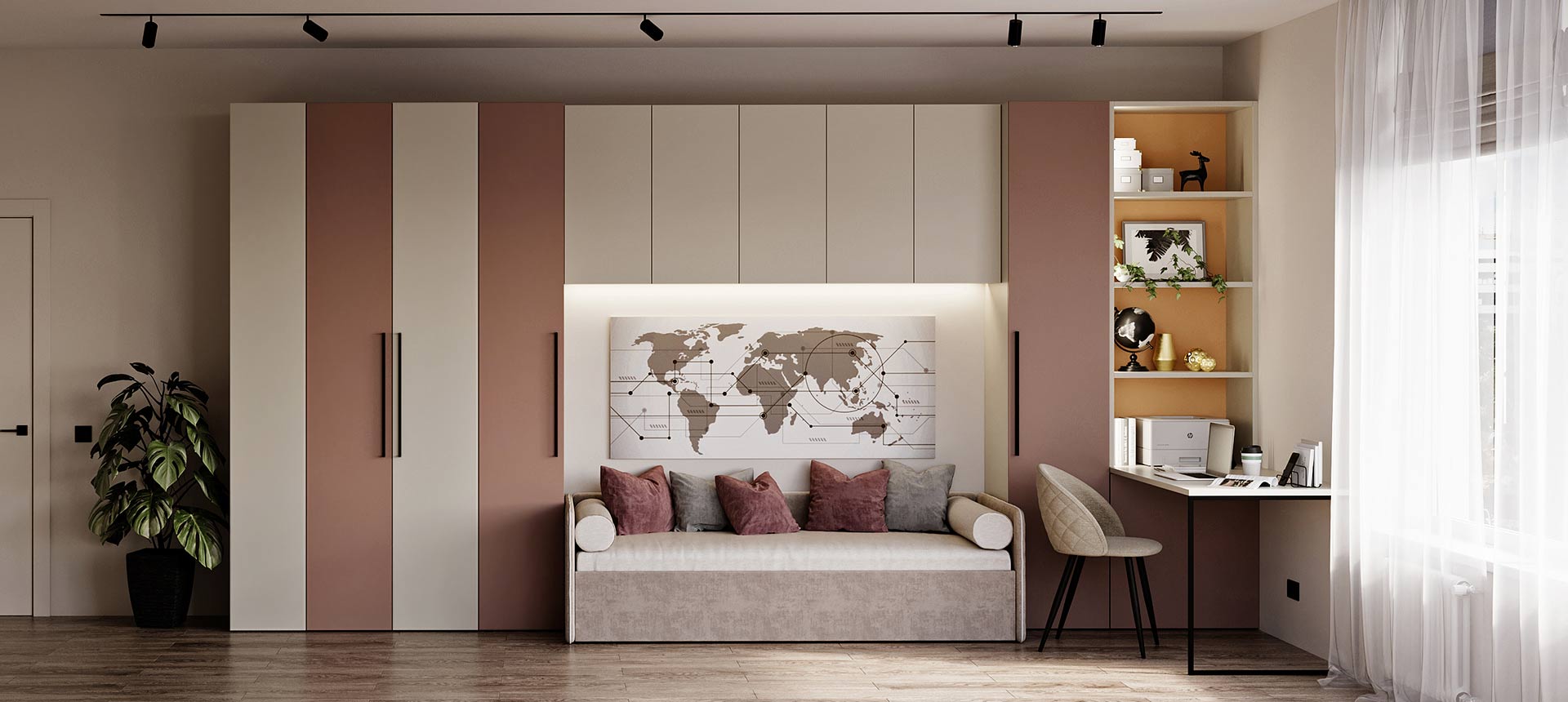 Белый Фарфоровый Оникс / Розовый кварц 