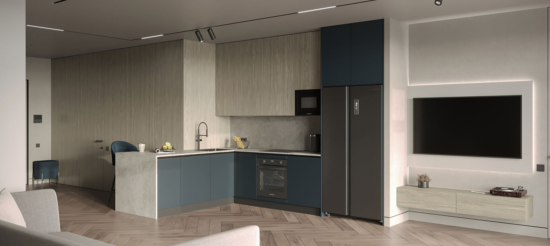 Аквамарин матовый / Дуб Майами 