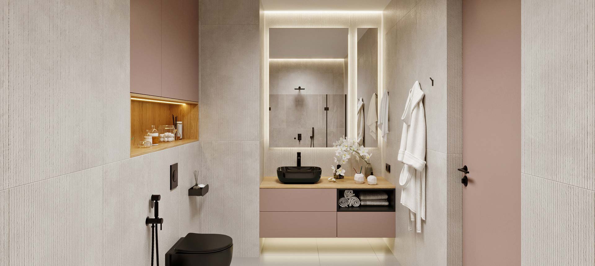 Розовый кварц матовый / Дуб Каселла светлый 