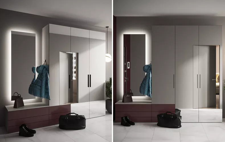 Распашной шкаф с зеркалом на балкон