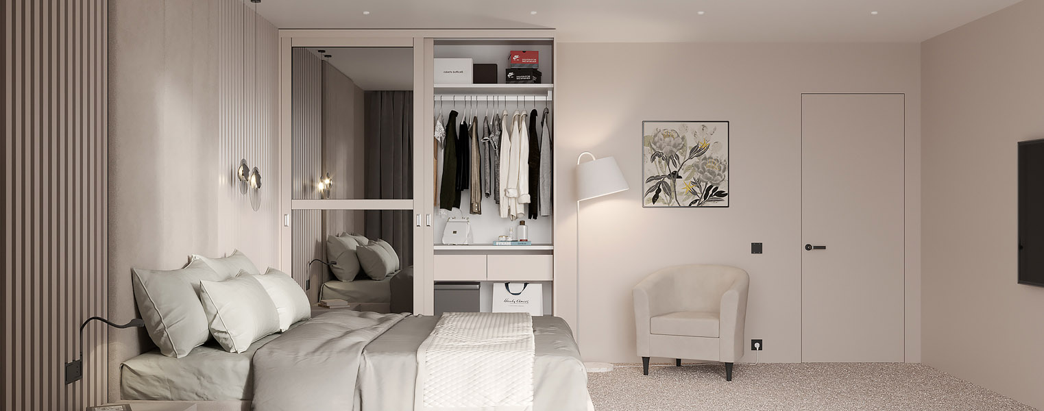 Двухдверный шкаф-купе зеркальный в спальню - фото No 3