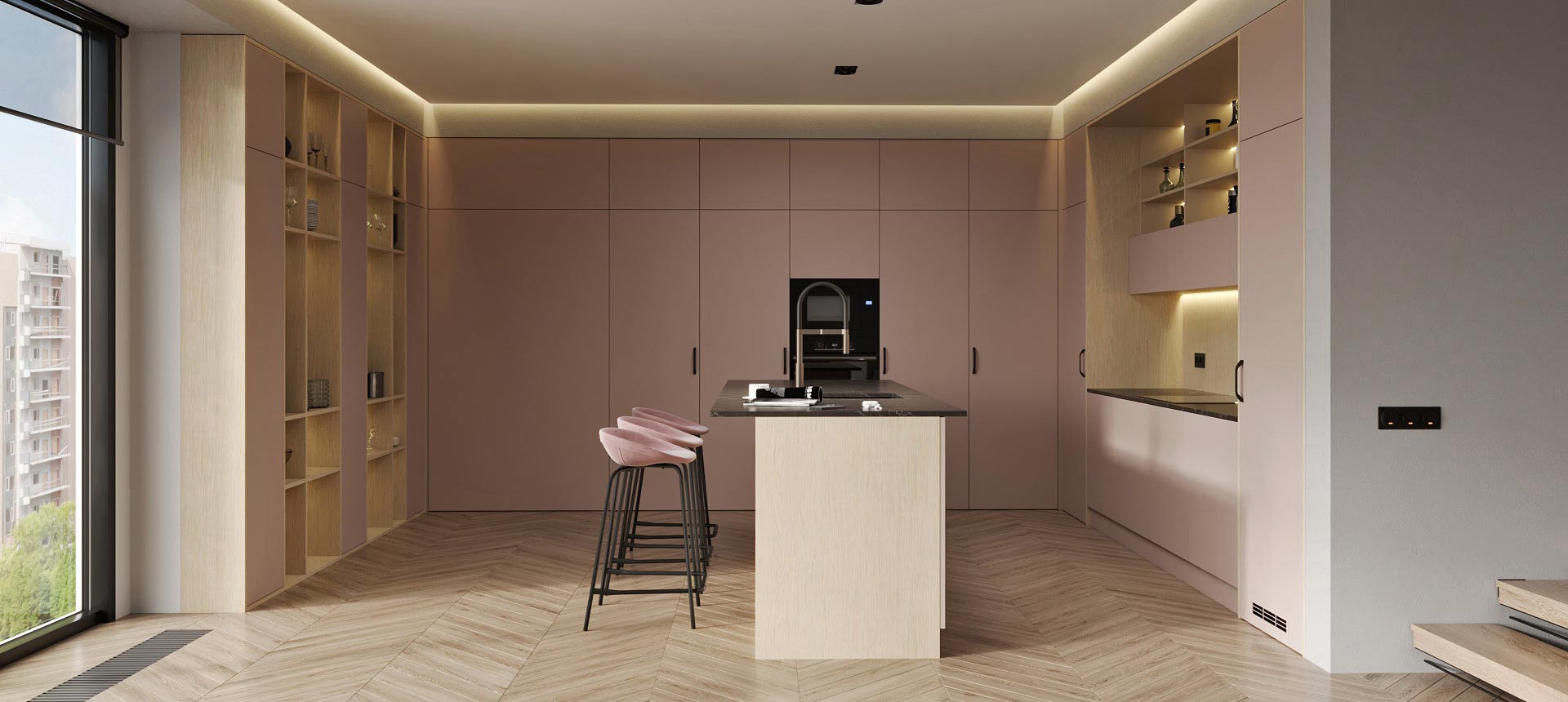 Розовый кварц матовый / Дуб&nbsp;скандинавский&nbsp;