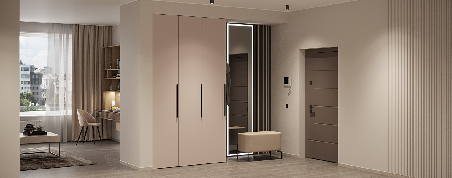 Трёхдверный распашной шкаф с зеркалом в прихожую - фото No 3