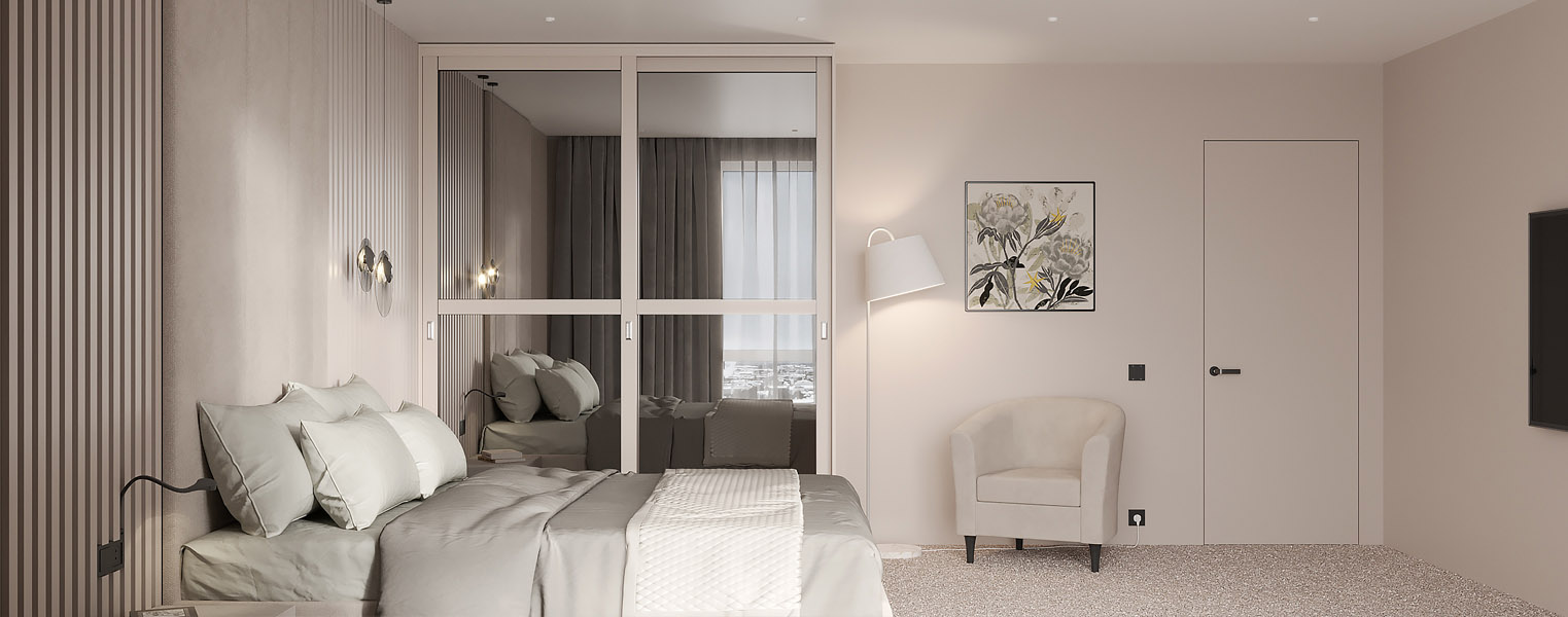 Двухдверный шкаф-купе зеркальный в спальню - фото No 2