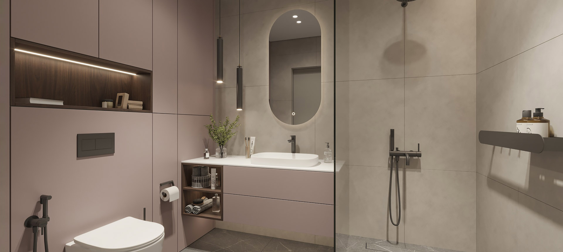 Розовый кварц матовый / Дуб Каселла коричневый 