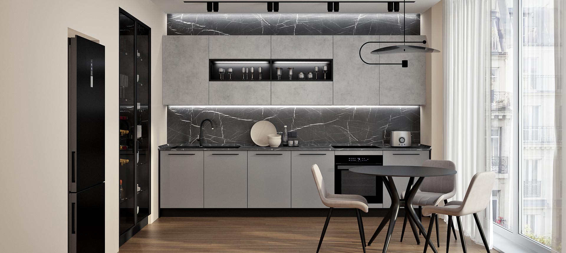 Тёмно-серый / Бетон Чикаго светло-серый 