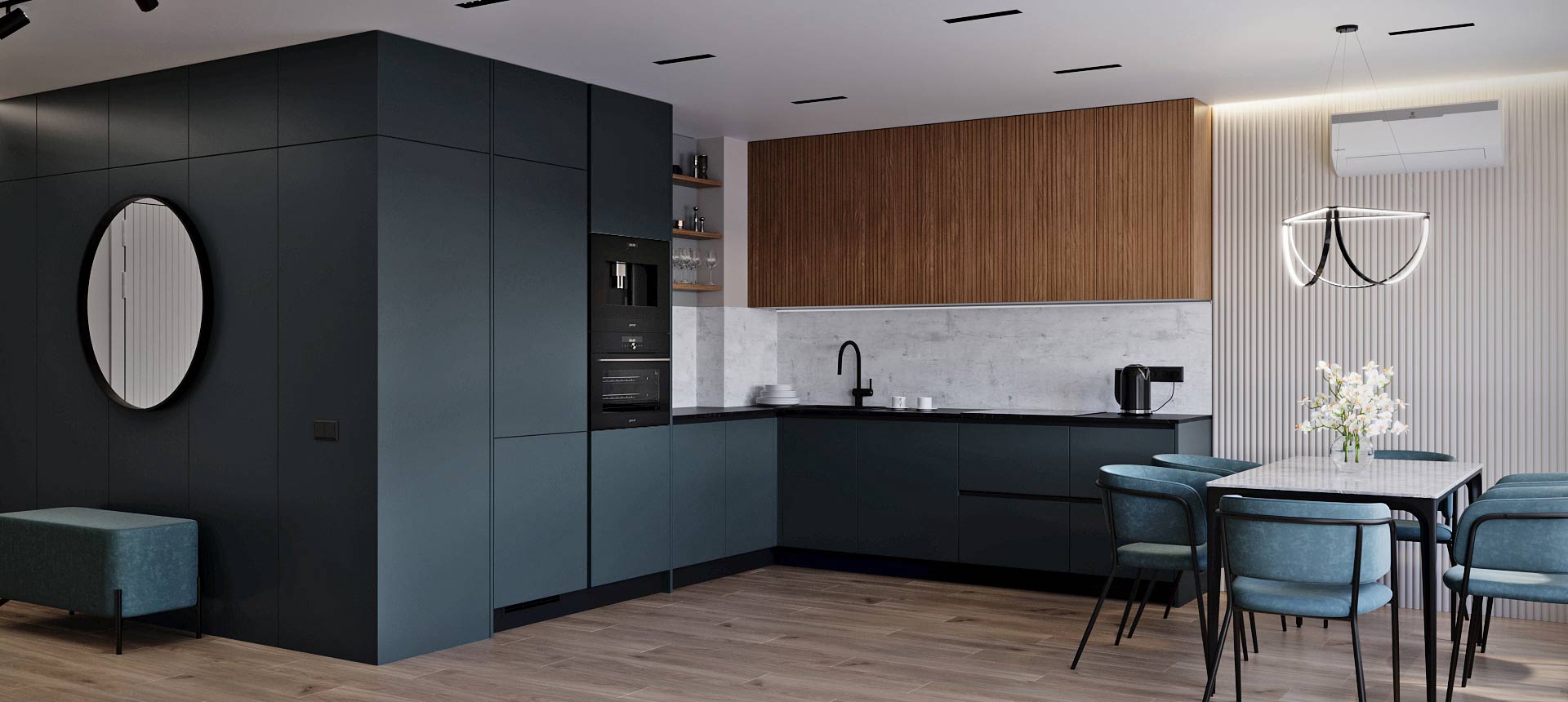 Аквамарин матовый / Орех&nbsp;Линкольн&nbsp;