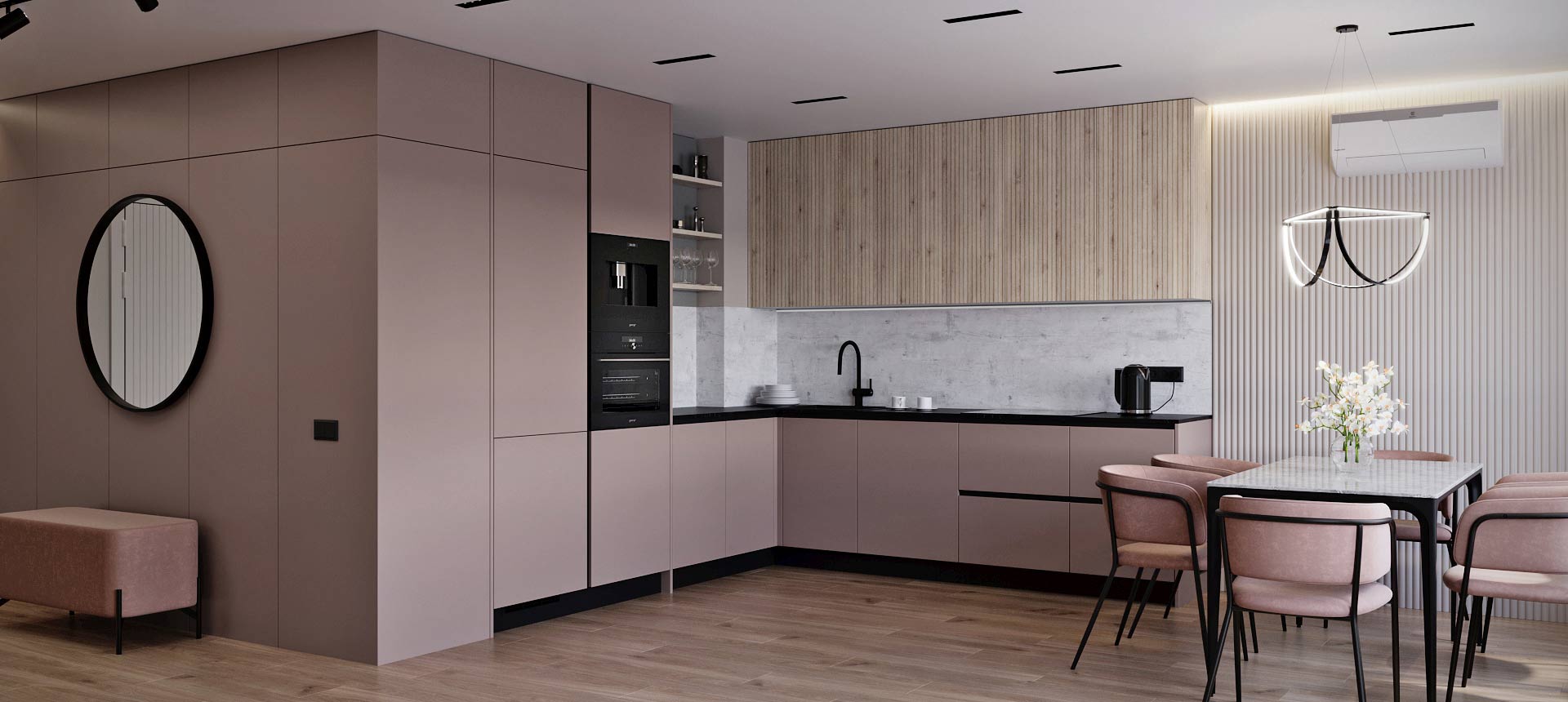 Розовый кварц матовый / Сосна&nbsp;Аланд&nbsp;