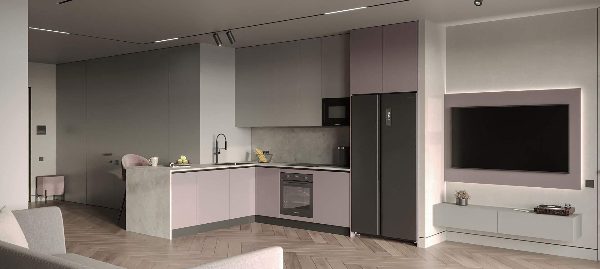 Розовый кварц матовый / Горный хрусталь матовый 