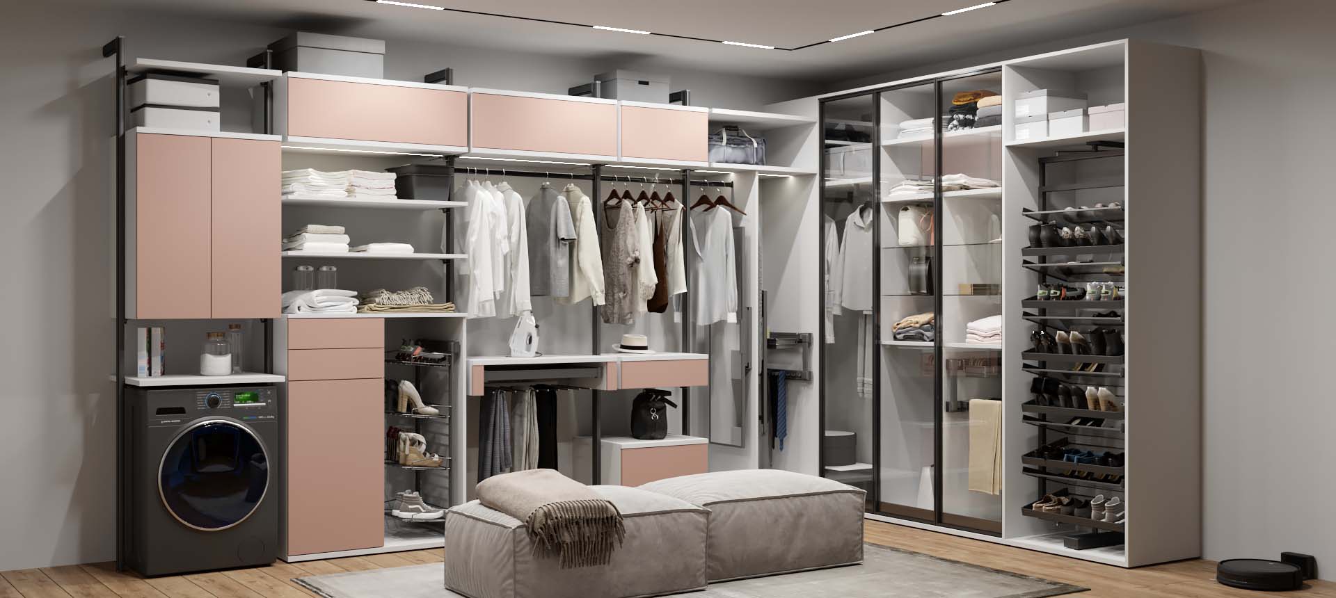 Розовый кварц матовый / Белый премиум 