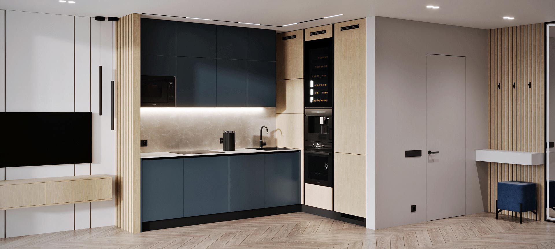 Аквамарин матовый / Дуб Cкандинавский 