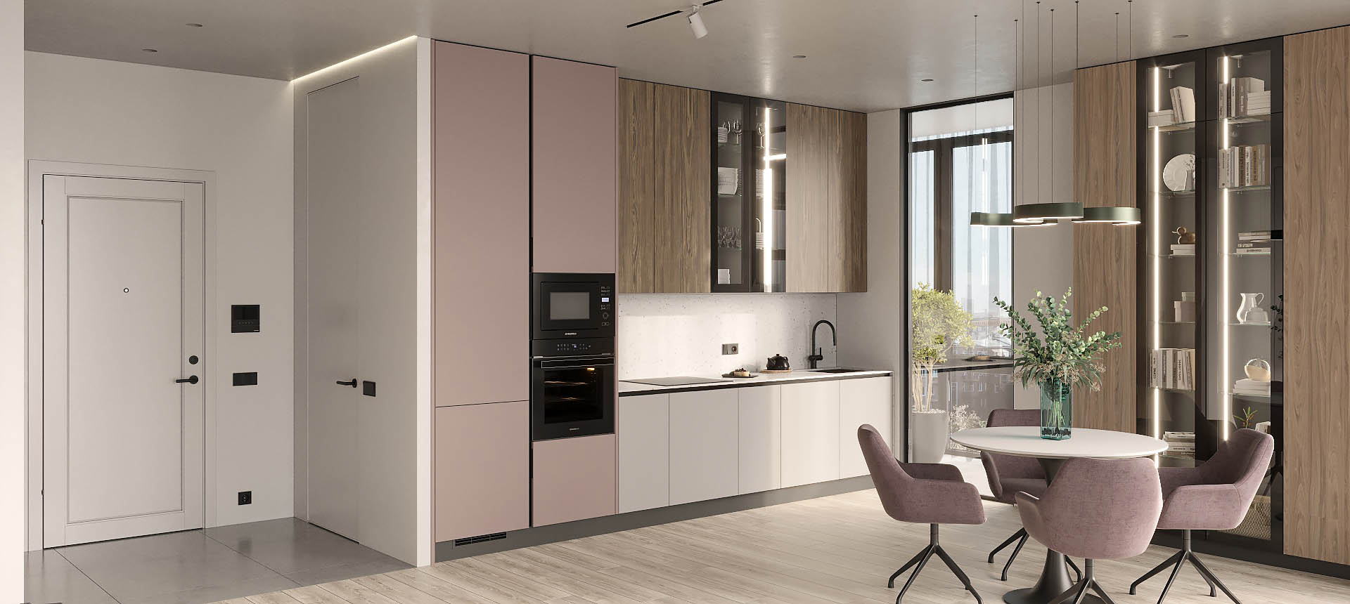 Светло-серый / Розовый кварц матовый 