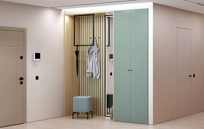 Узкий распашной шкаф с зеркалом на балкон