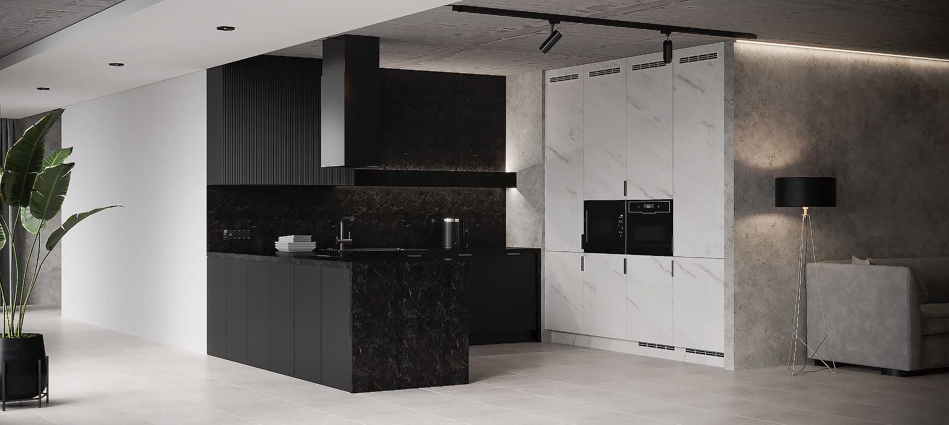 Чёрный / Мрамор Леванто Белый 