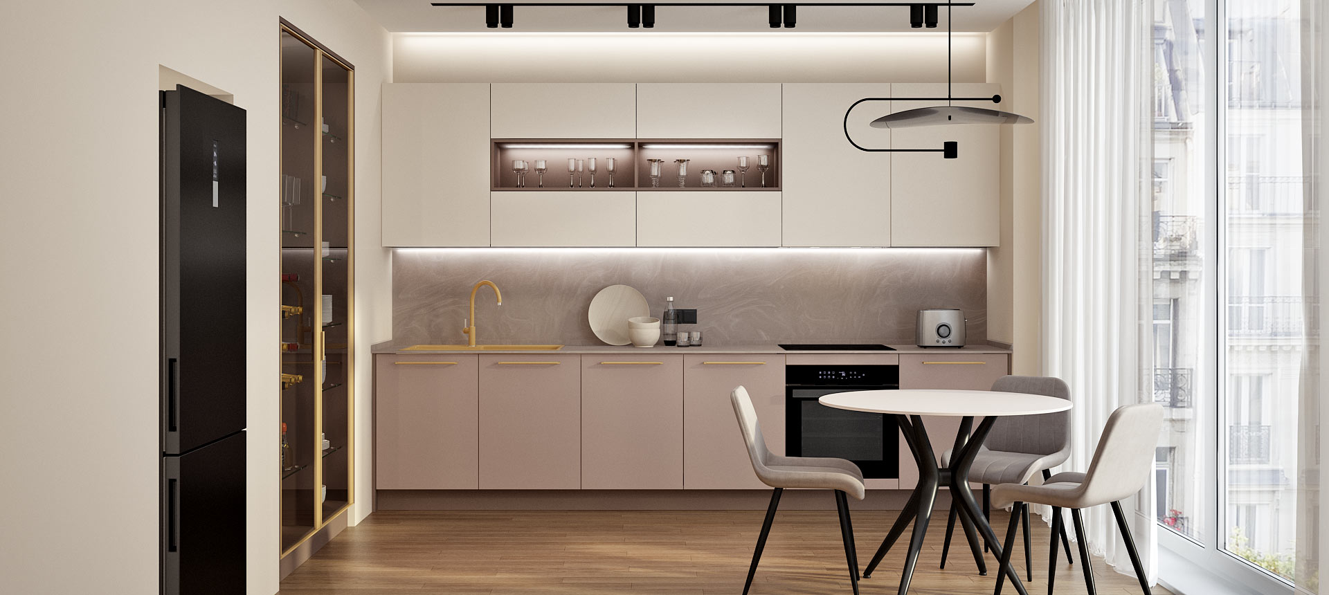 Розовый кварц матовый / Светло-серый 