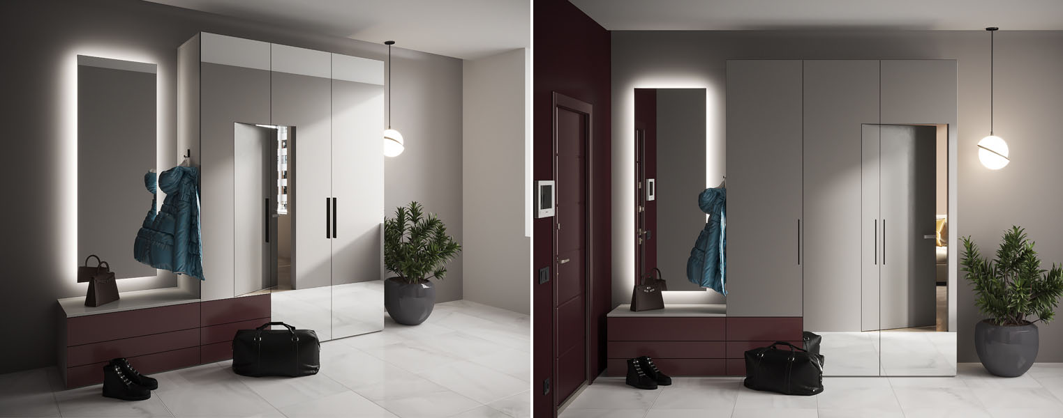 Распашной шкаф с зеркалом на балкон - фото No 1