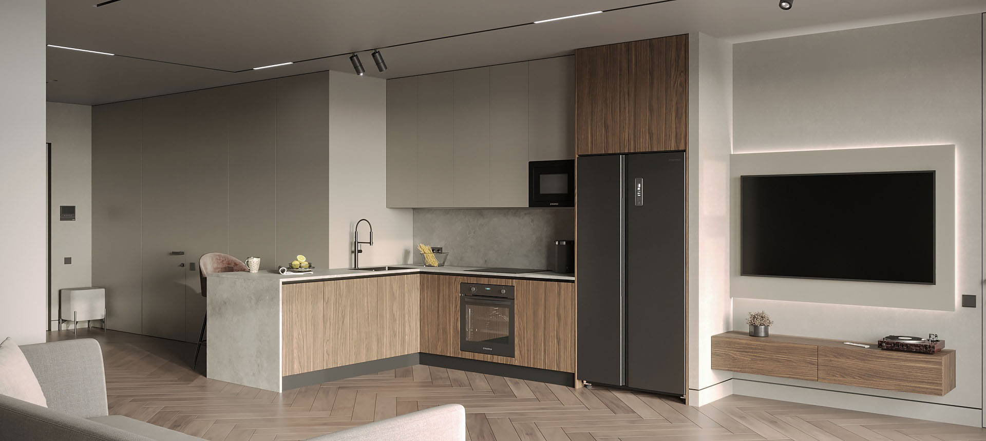 Белый Фарфоровый Оникс / Орех Калифорния 