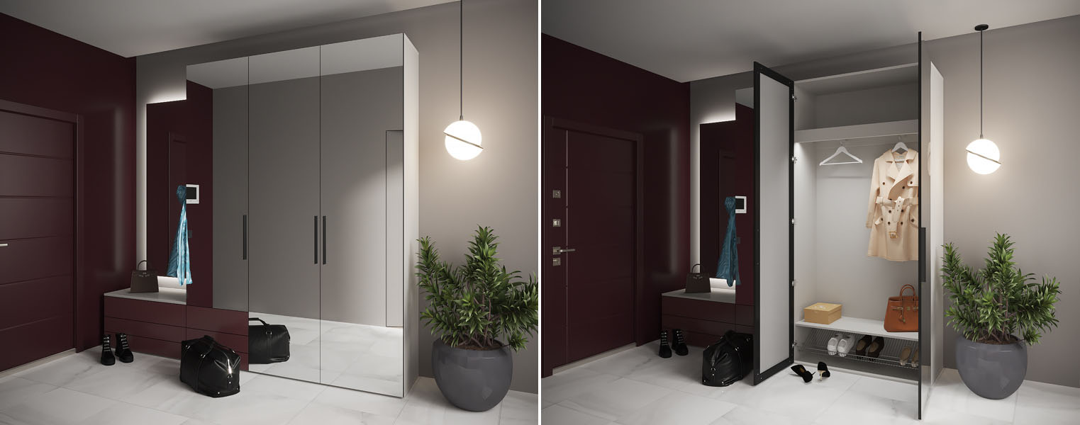 Распашной шкаф с зеркалом на балкон - фото No 2