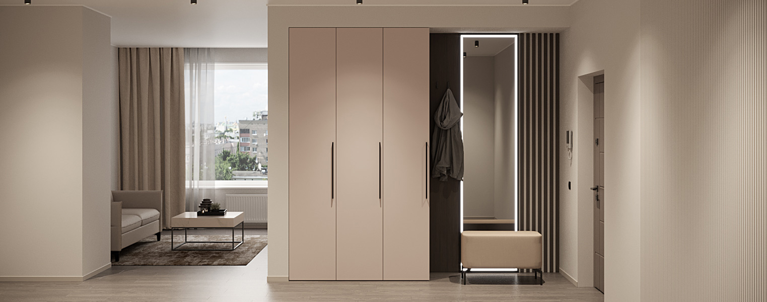 Трёхдверный распашной шкаф с зеркалом в прихожую - фото No 1