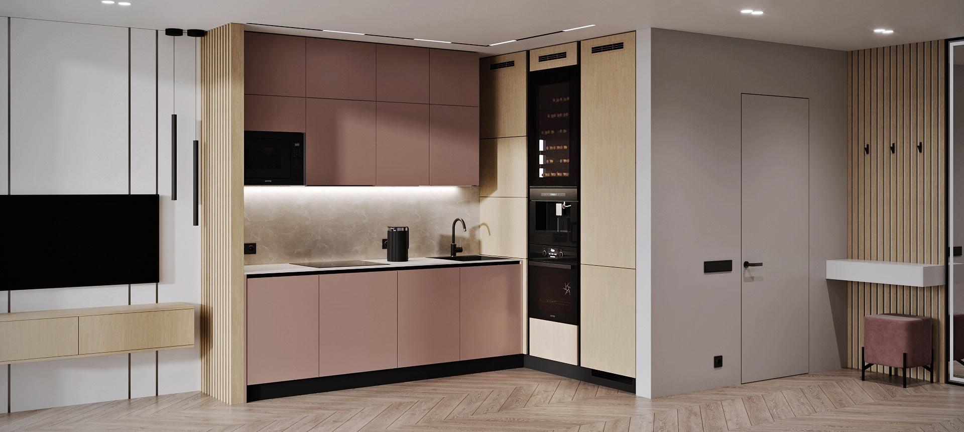 Розовый кварц матовый / Дуб скандинавский 