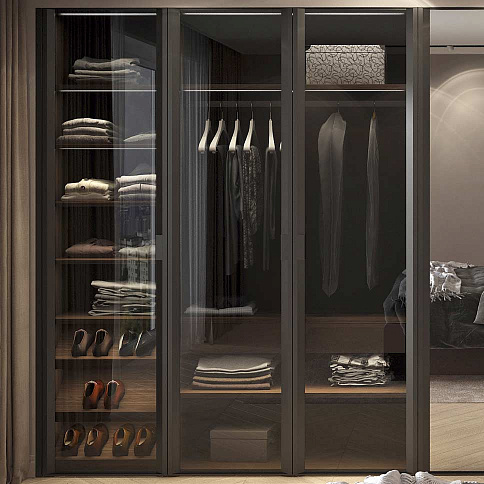 Встроенный шкаф со стеклом и зеркалом в спальню - детальное фото № 3