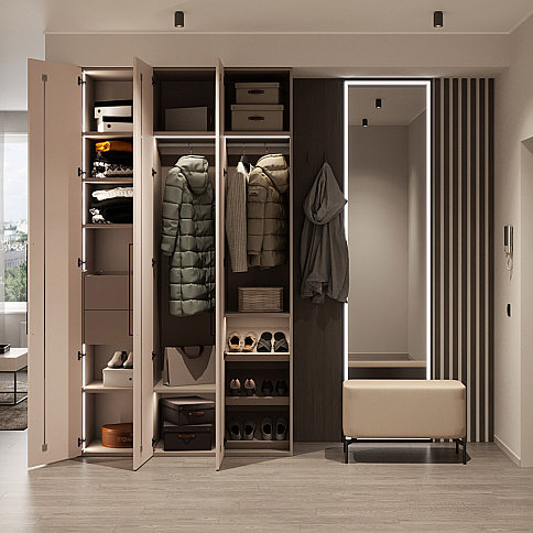 Трёхдверный распашной шкаф с зеркалом в прихожую - детальное фото № 2