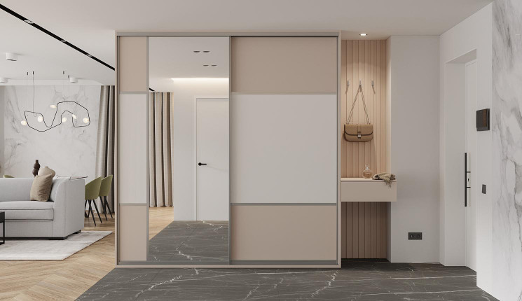 Шкаф-купе с зеркалом и тумбой в прихожую