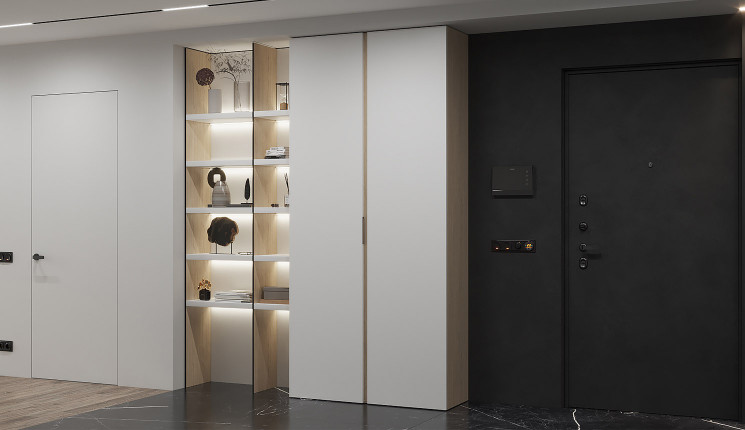 Мебель для прихожей на заказ — Белый шкаф в прихожую со стеллажом