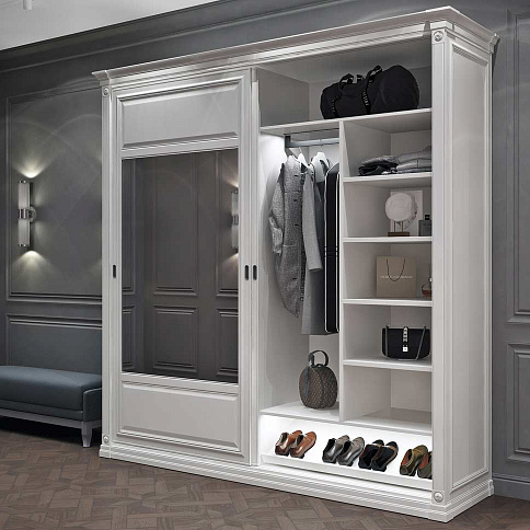 Белый шкаф-купе с зеркалом в прихожую - детальное фото № 2